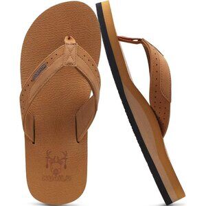 👑Men's Flip Flop Sandal Light Brown Leather Slip On Arch Support Comfort Shoes